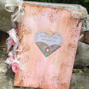 Love Heart Wedding Guest Book - In Vintage Rustic..