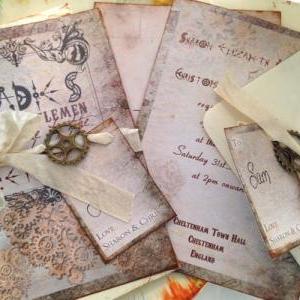Steampunk Wedding Clock/cog Themed Invitation