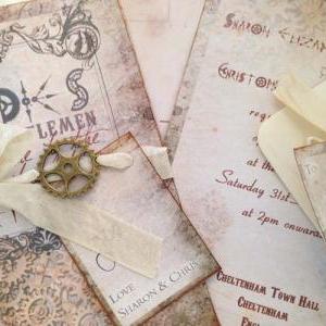 Steampunk Wedding Clock/cog Themed Invitation