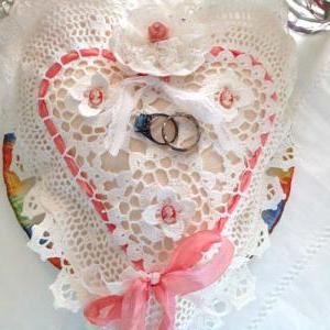 Wedding Ring Bearer Pillow - Peach Pink Cameo..