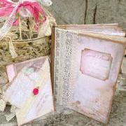 Bird Cage themed Wedding Guest book - Pink and Ivory in vintage style - 24 page