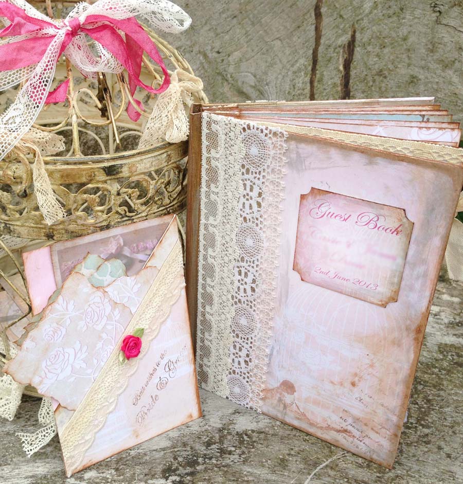 Bird Cage Themed Wedding Guest Book - Pink And Ivory In Vintage Style - 24 Page