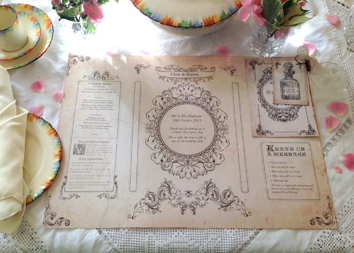 Wedding Place Table Mat - In Vintage Style