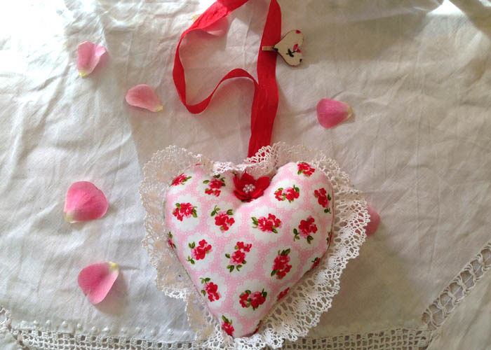 Heart Shape Cushion Decoration - In Red Rose Shabby Chic Theme