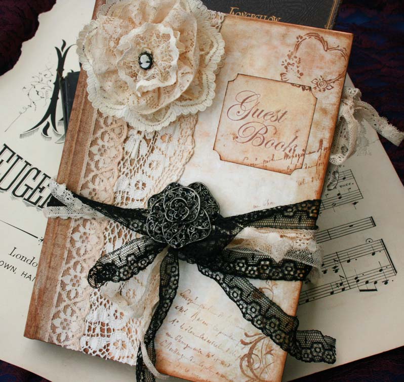 Wedding Guest Book - Vintage Style In Ivory And Black - Custom 60 Pages