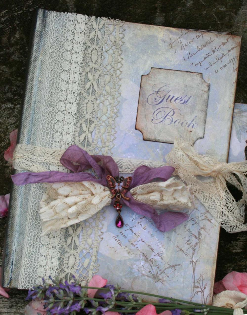 Lavender Wedding Guest Book - Vintage Style - Custom Made - Has 60 Pages