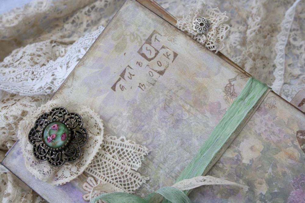 Lace Wedding Guest Book Shabby Chic Style Mint Green Vintage Cottage Style Custom