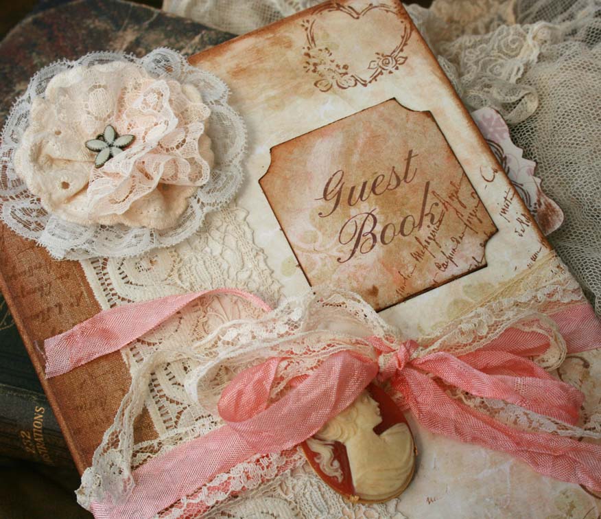 Custom Vintage Style Guest Book For Wedding - Vintage Shabby Chic - 60 Pages