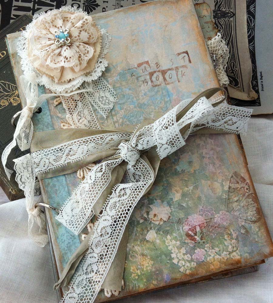 Lace Wedding Guest Book Vintage Cottage Style - Custom